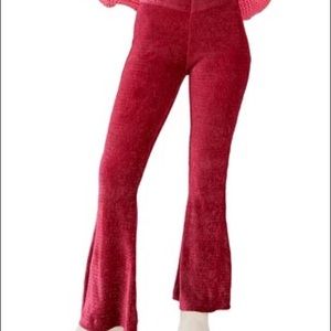 FREE PEOPLE So Charming Cranberry Velvet Pant | Full Flare Leg | Pul…